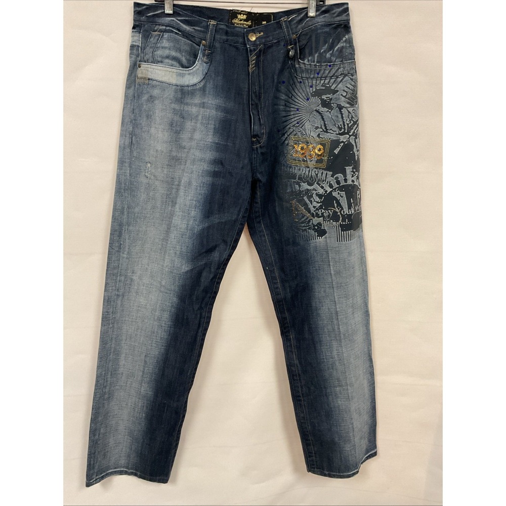 Akademiks 1999 Graphic Distressed‎ Streetwear Hip Hop Jeans, Size 38